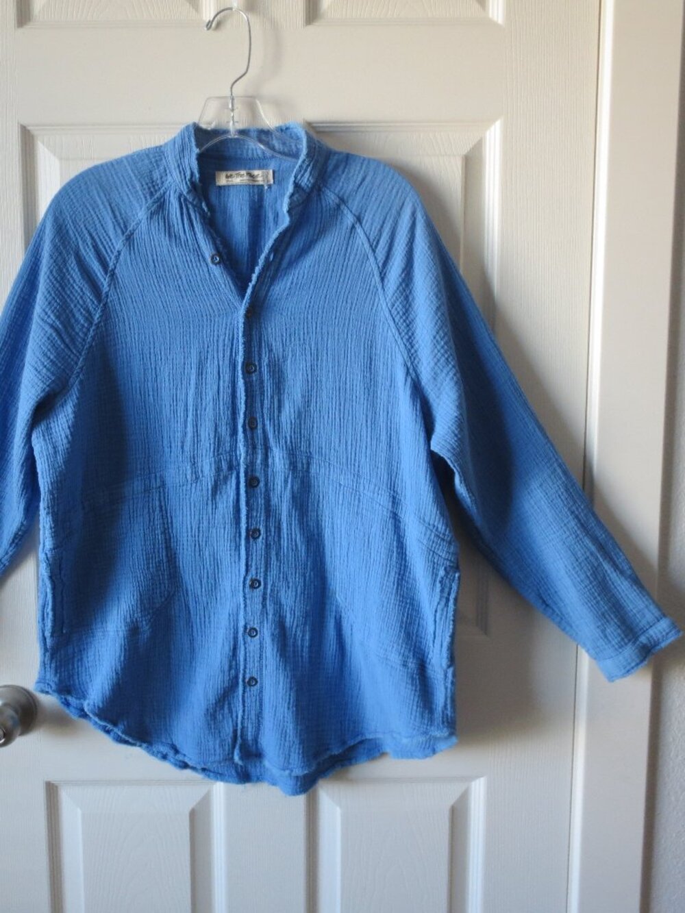 We The Free Oversized Button Shirt Size S 100% Cotton Blue Long Sleeves